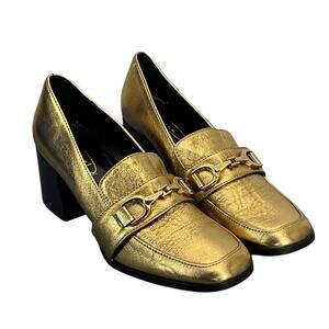 Bianca Di Sorrento Gold Italian Leather 3" Platform Heel Loafer Women 8.5/39